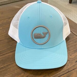 Vineyard Vines Blue and White Trucker Hat with Whale Logo